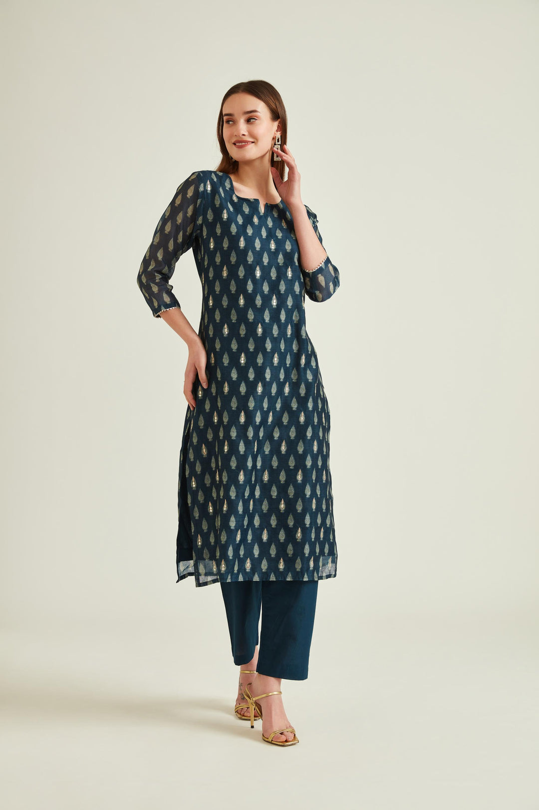 Neerus Navy Blue Colour Banaras Fabric Suit