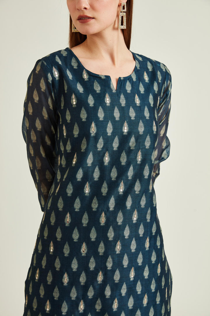 Neerus Navy Blue Colour Banaras Fabric Suit