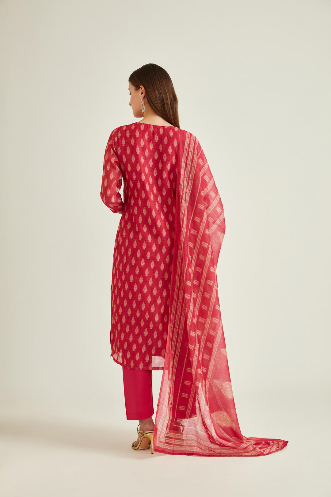 Neerus Pink Banarasi embroidered suit set - back view