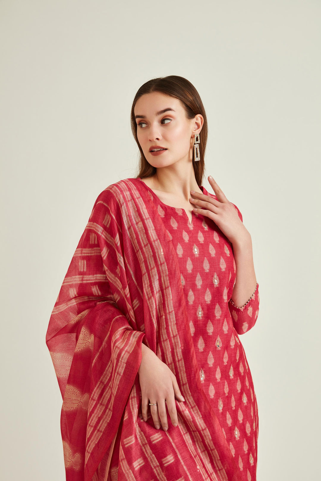 Neerus Pink Banarasi embroidered suit set - side view