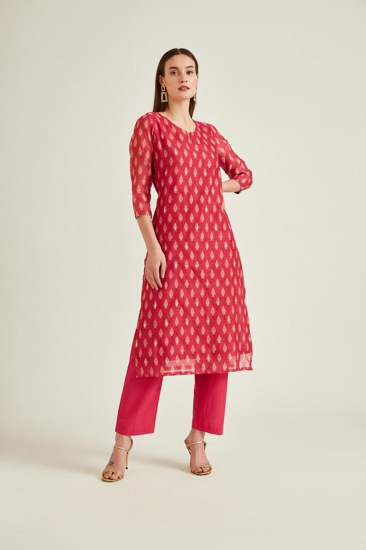 Neerus Pink Banarasi embroidered suit set - detail view 1