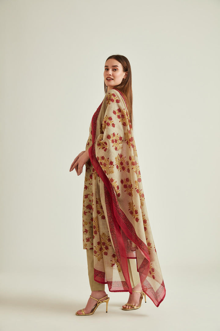 Neerus Beige Colour Chanderi Fabric Suit