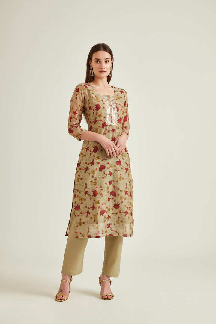 Neerus Beige Colour Chanderi Fabric Suit
