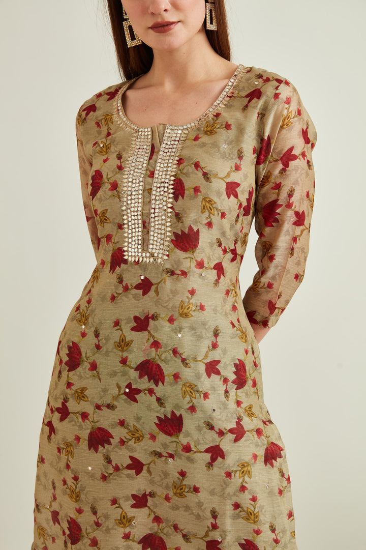 Neerus Beige Colour Chanderi Fabric Suit