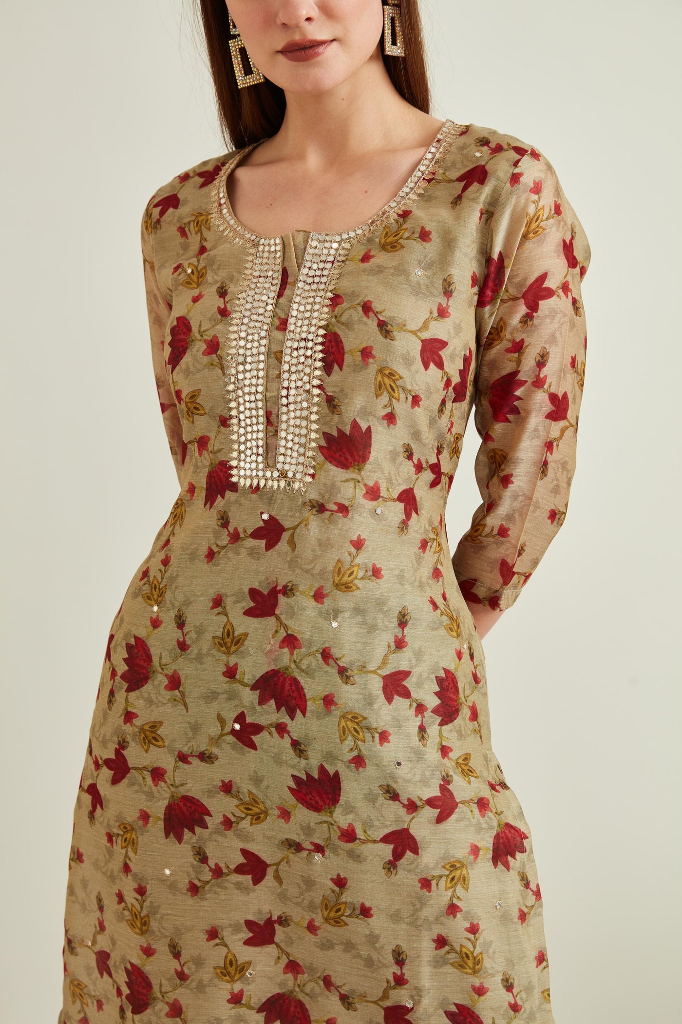 Neeru'S BEIGE Colour CHANDERI Fabric SUIT
