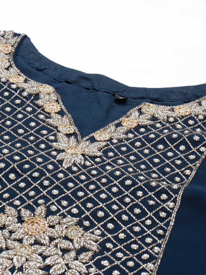 Neerus Blue Georgette Printed Suit Set - detail view 1