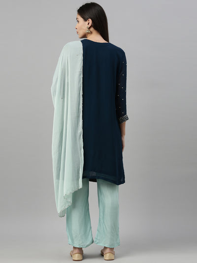 Neerus Blue Color Georgette Fabric Suit Set