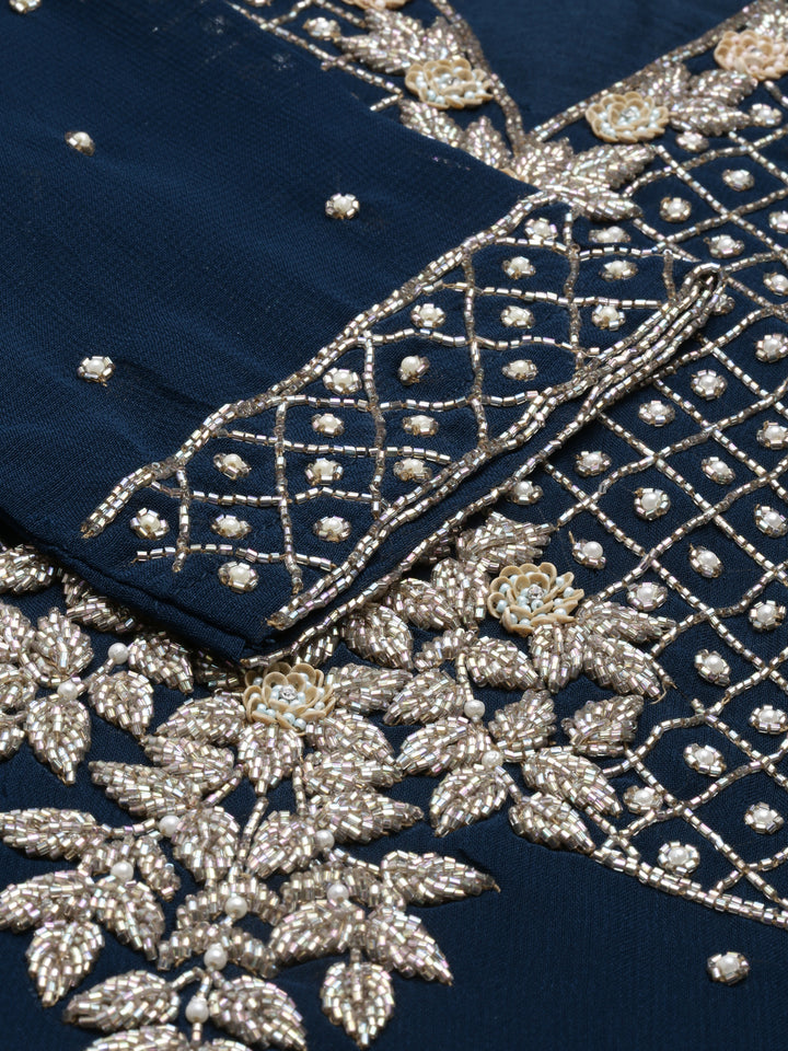 Neerus Blue Georgette Printed Suit Set - detail view 6