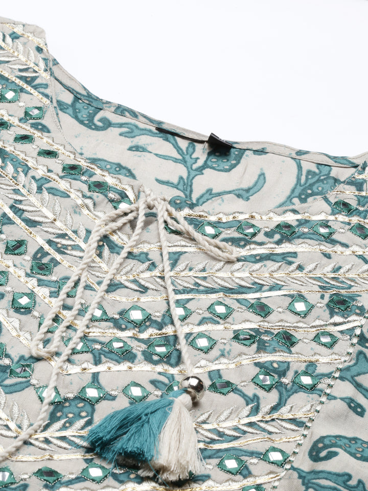 Neerus Green modal printed kurti - detail view 6
