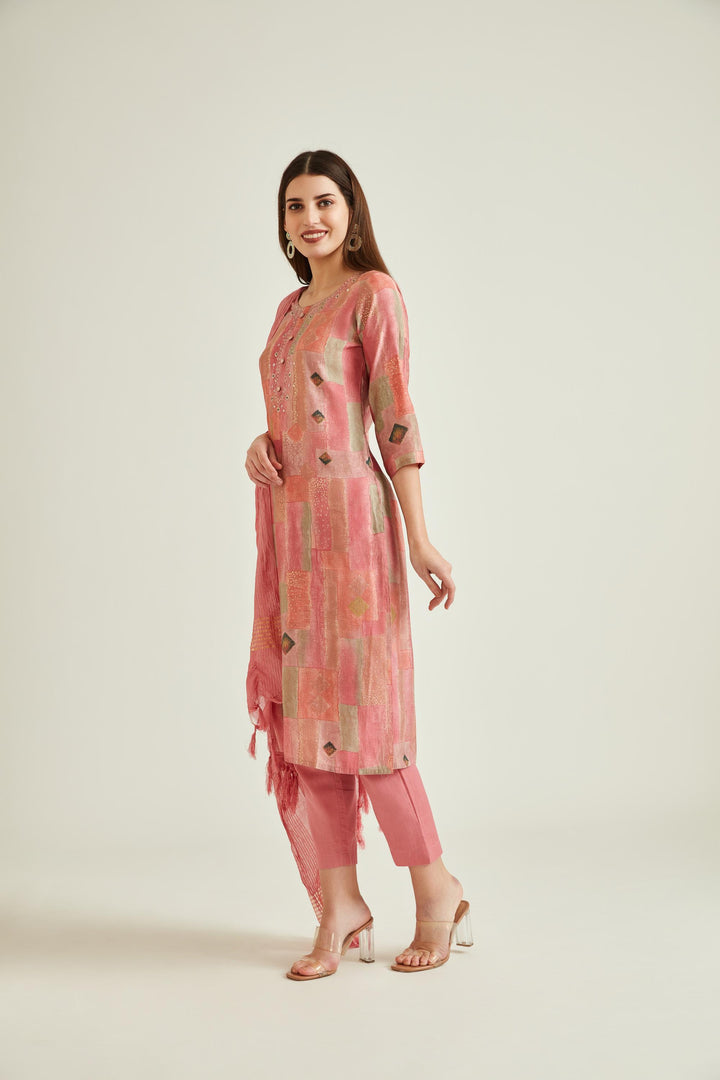 Neerus Pink Colour Muslin Fabric Suit