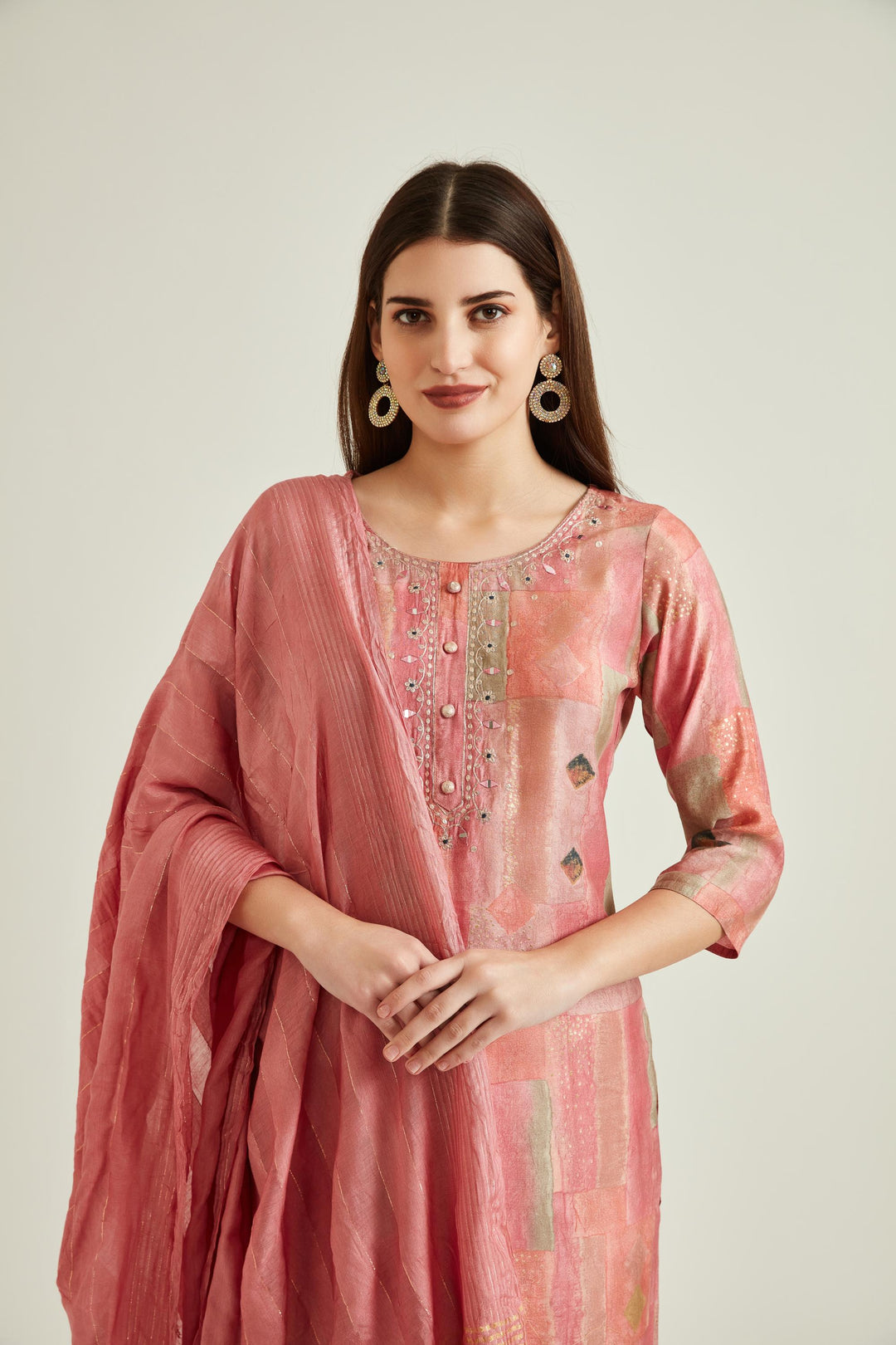 Neerus Pink Colour Muslin Fabric Suit
