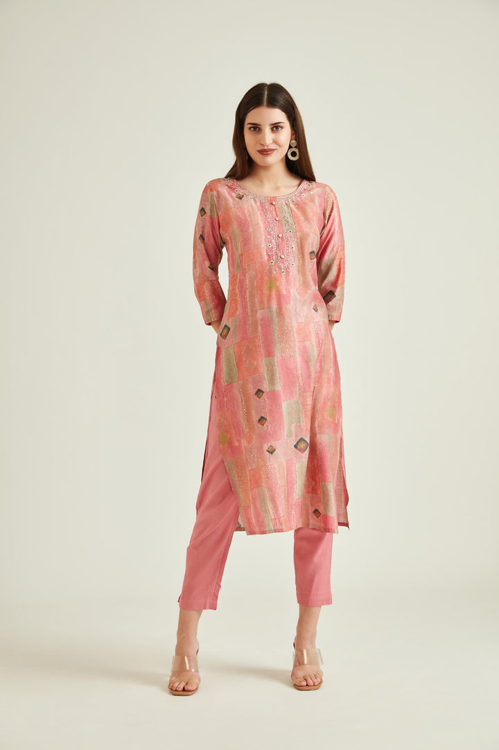 Neerus Pink Colour Muslin Fabric Suit