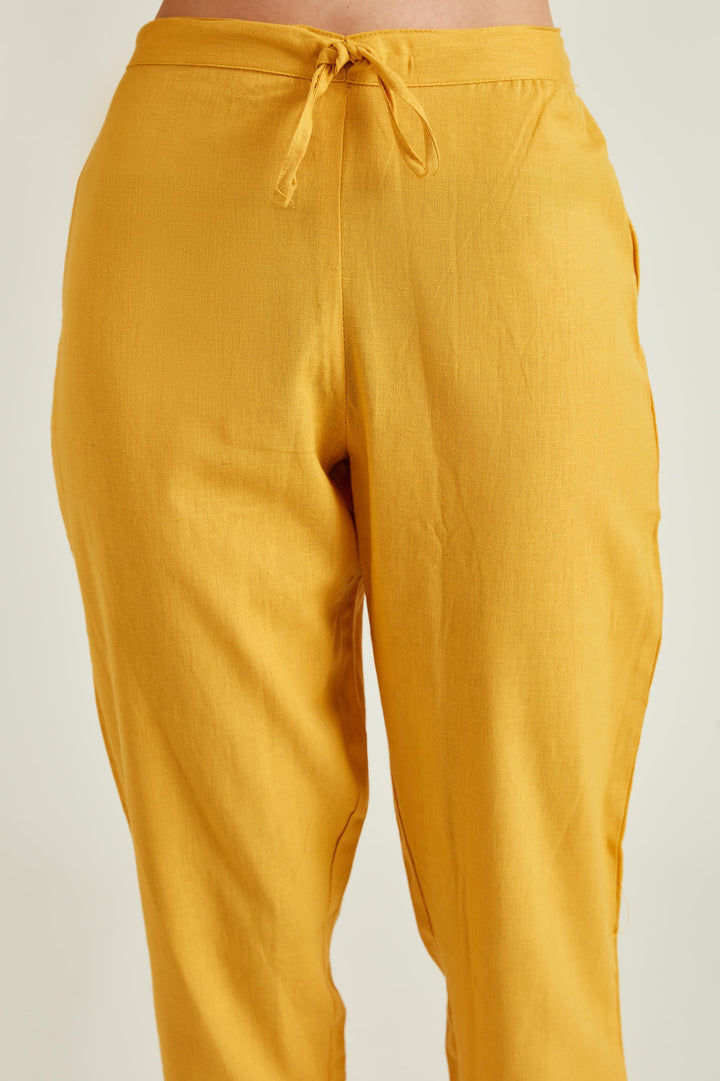 Neerus Yellow muslin mirror work kurta set - detail view 3