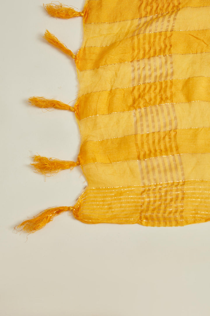 Neerus Yellow muslin mirror work kurta set - detail view 4