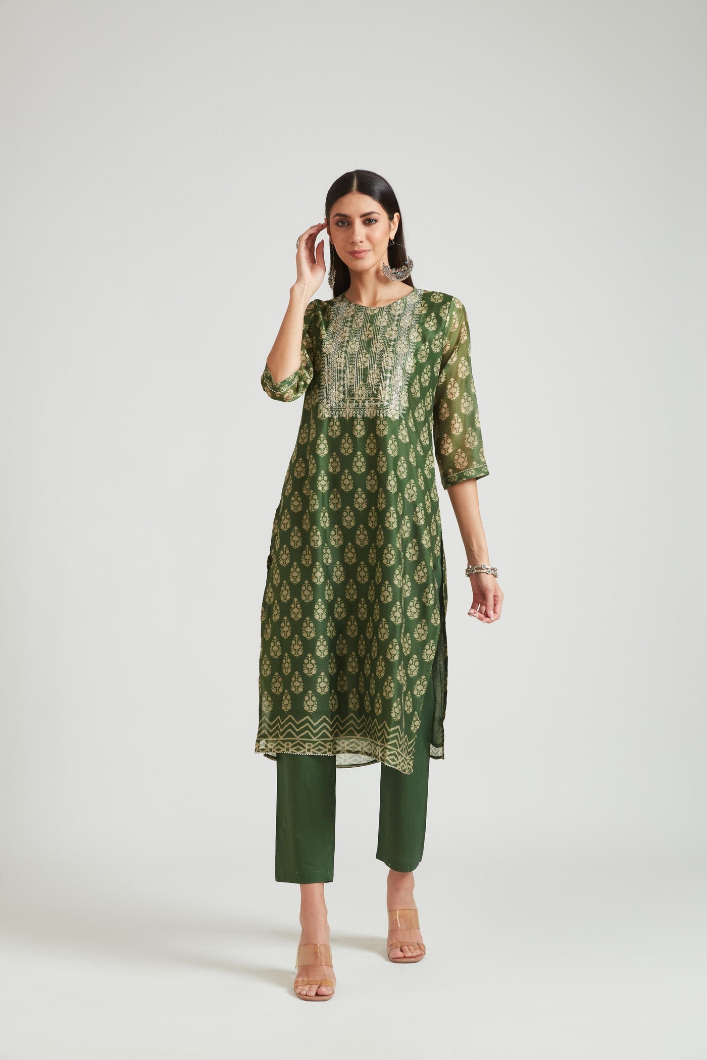 Neeru's Green Color Chanderi Fabric Salwar Kameez