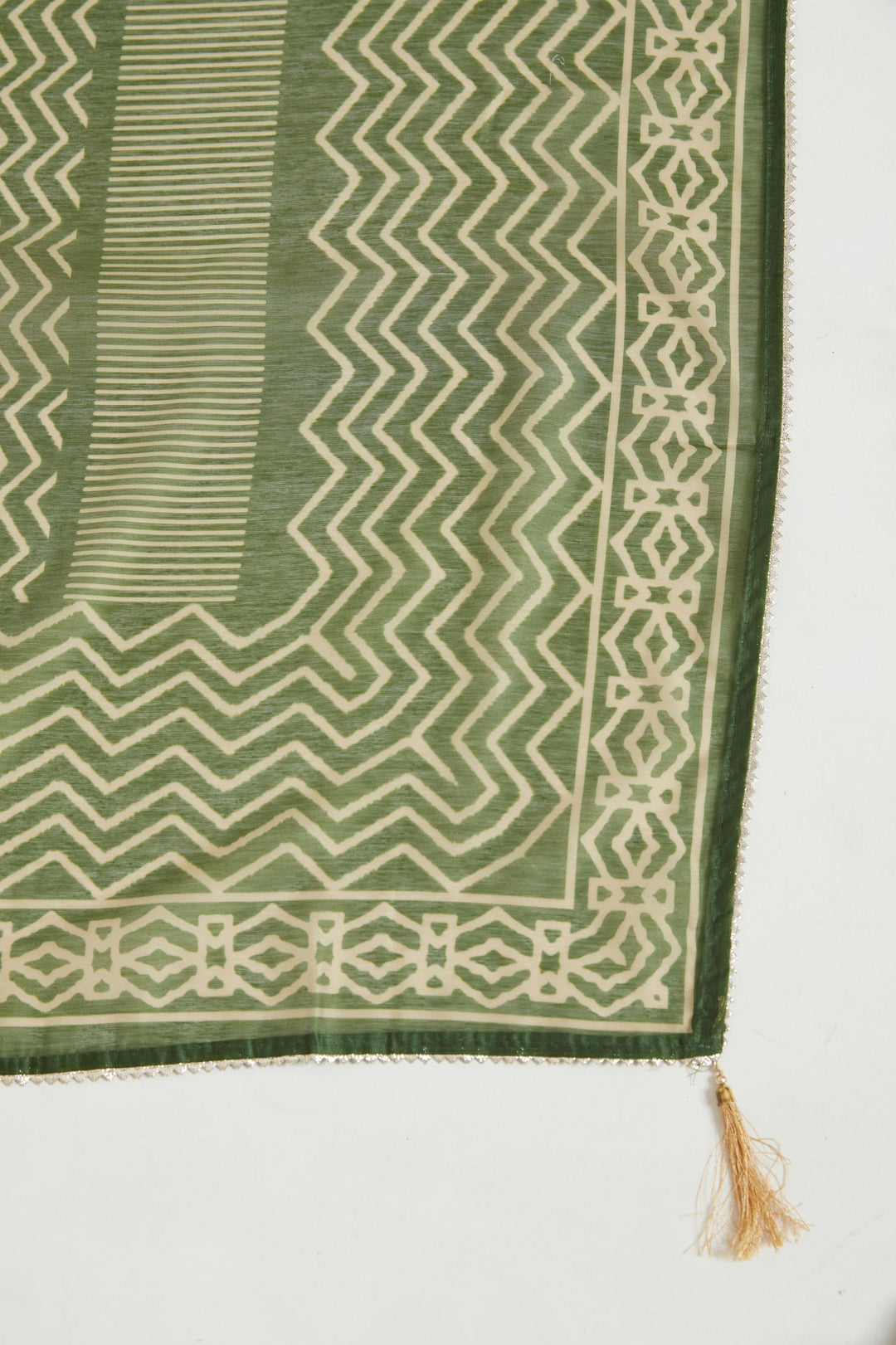 Neerus Green Chanderi printed kurta set - detail view 3