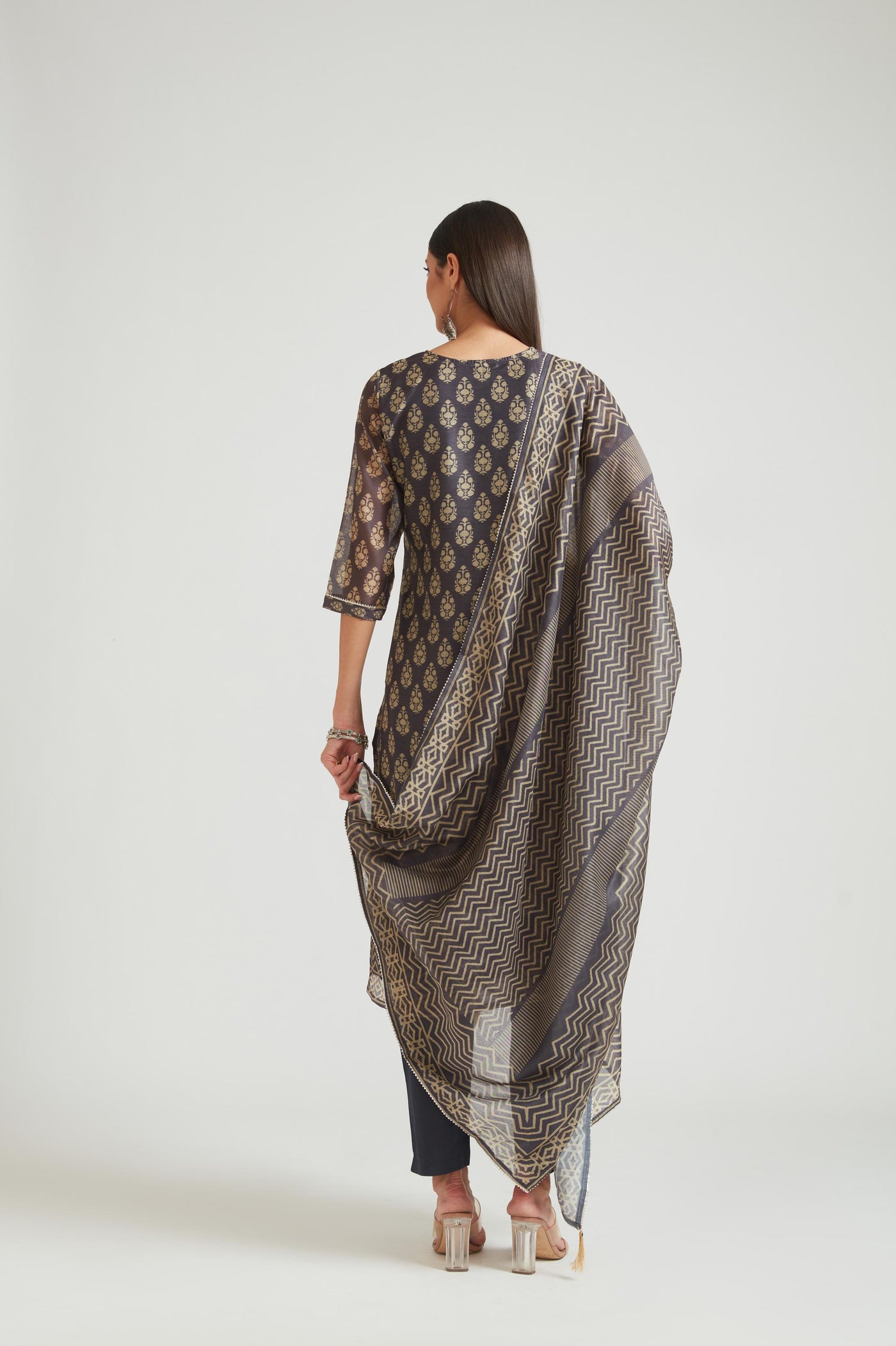 Neeru's Grey Color Chanderi Fabric Salwar Kameez