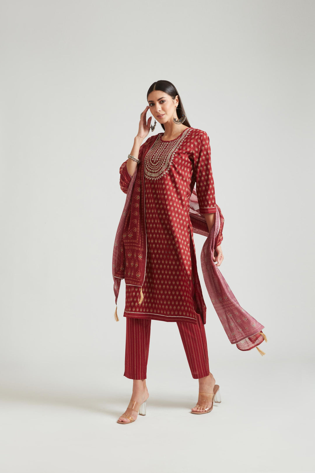 Neerus Maroon Color Cotton Fabric Salwar Kameez