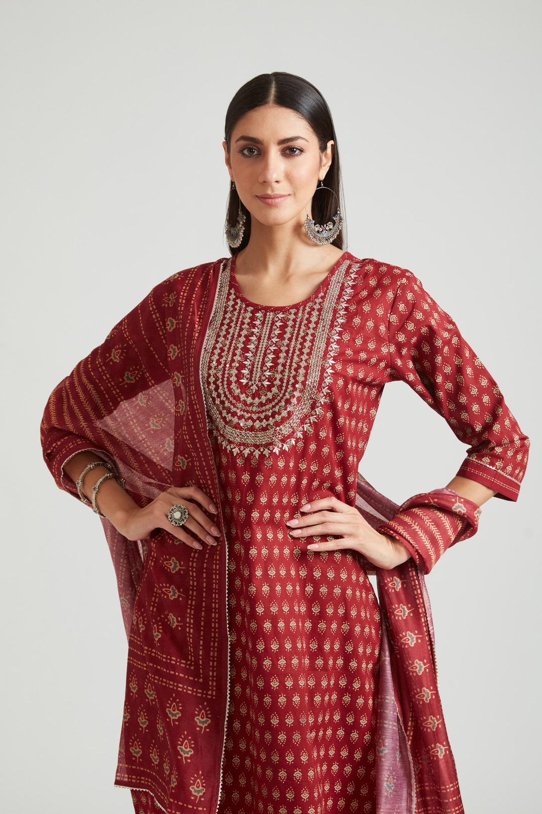 Neerus Maroon Color Cotton Fabric Salwar Kameez