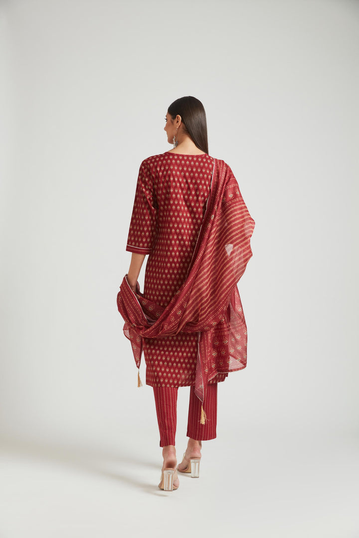 Neerus Maroon Color Cotton Fabric Salwar Kameez