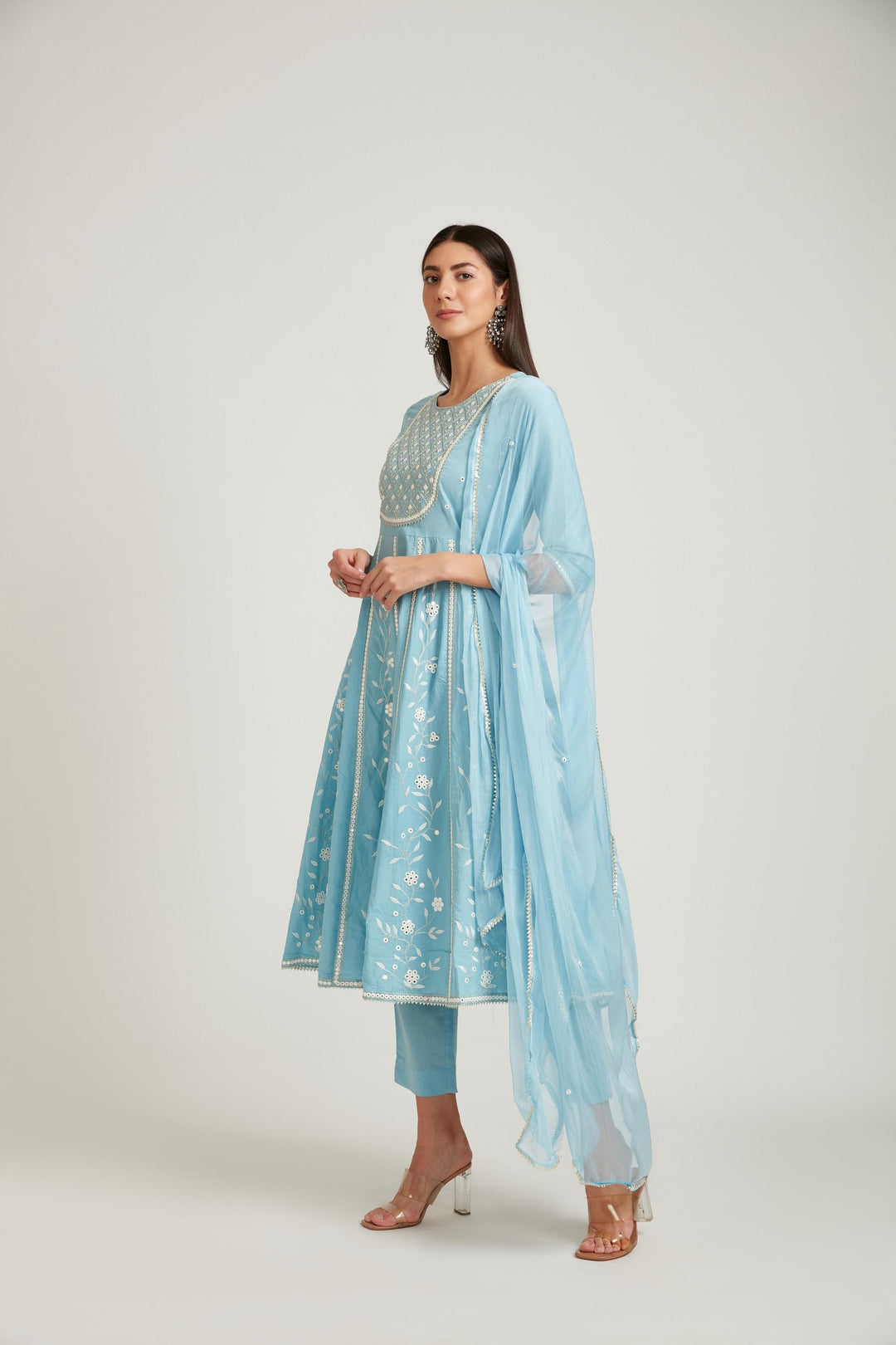 Neerus Blue Color Cotton Fabric Salwar Kameez
