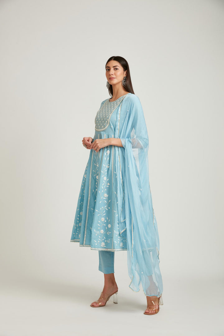 Neerus Blue Color Cotton Fabric Salwar Kameez