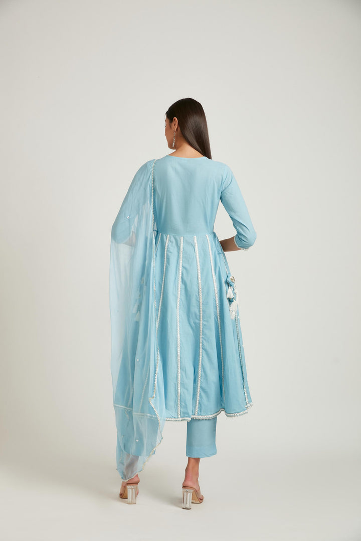 Neerus Blue Color Cotton Fabric Salwar Kameez