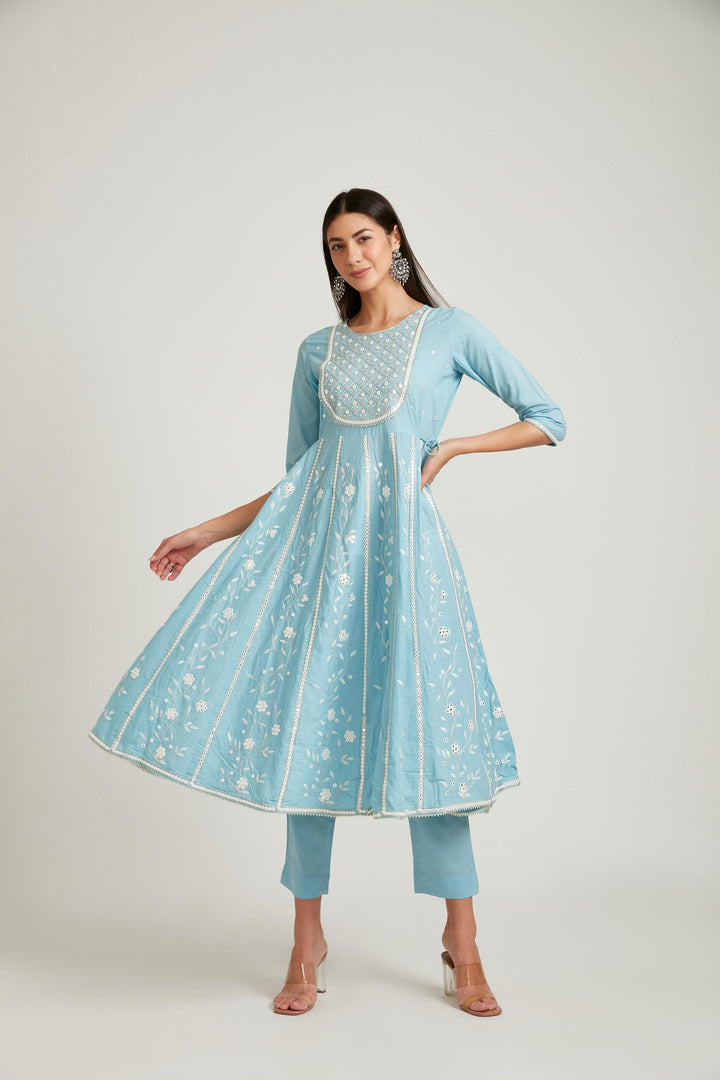 Neerus Blue Color Cotton Fabric Salwar Kameez