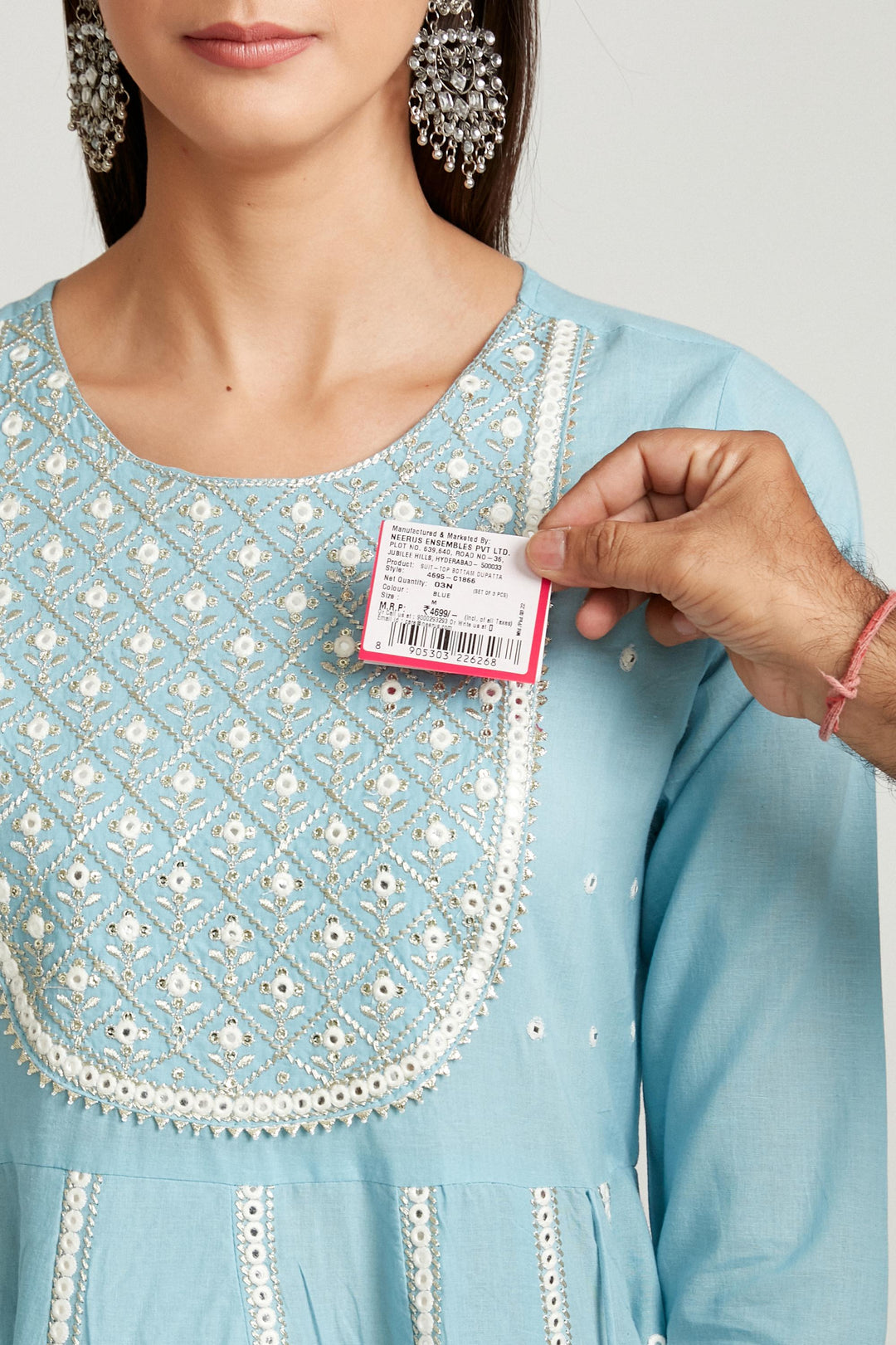 Neerus Blue Color Cotton Fabric Salwar Kameez