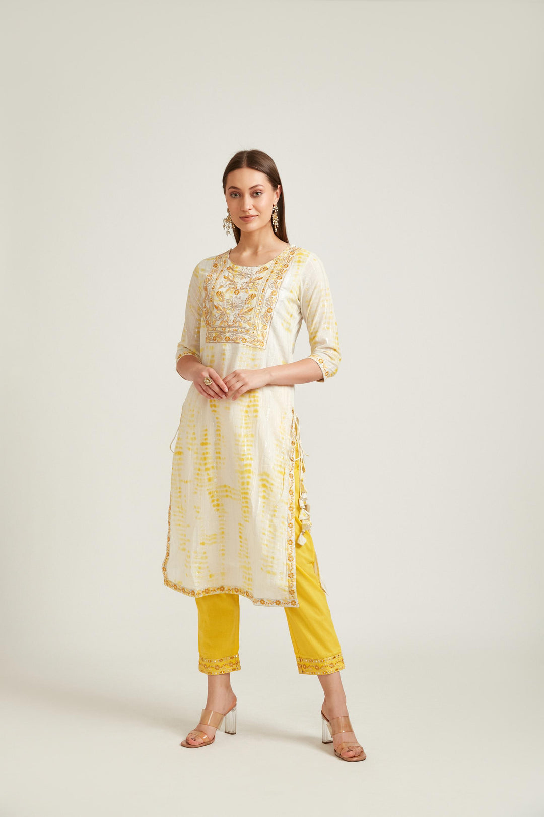 Neerus Yellow Color Cotton Fabric Salwar Kameez