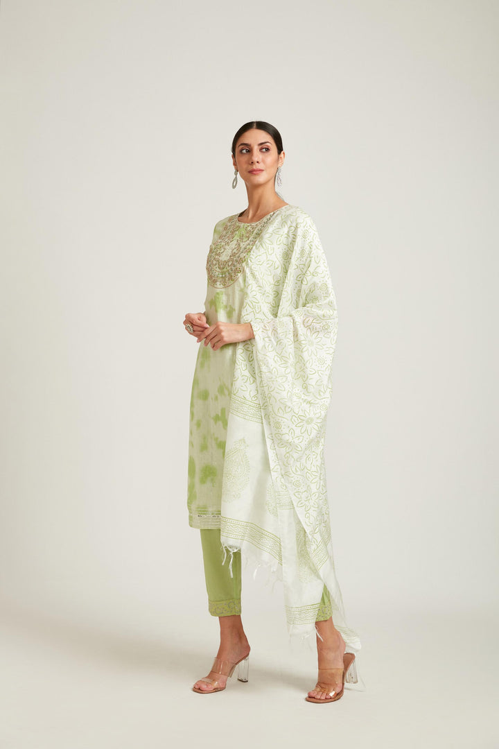 Neerus Pista Color Chanderi Fabric Kurta Set