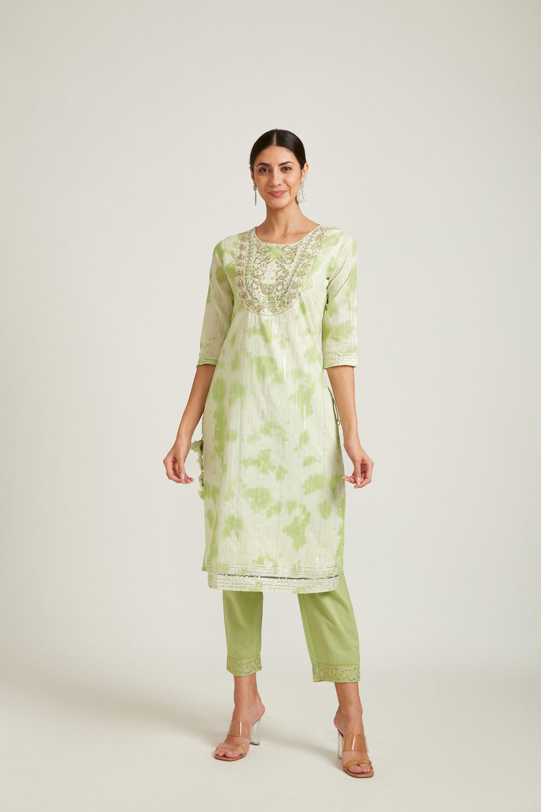 Neerus Pista Color Chanderi Fabric Kurta Set