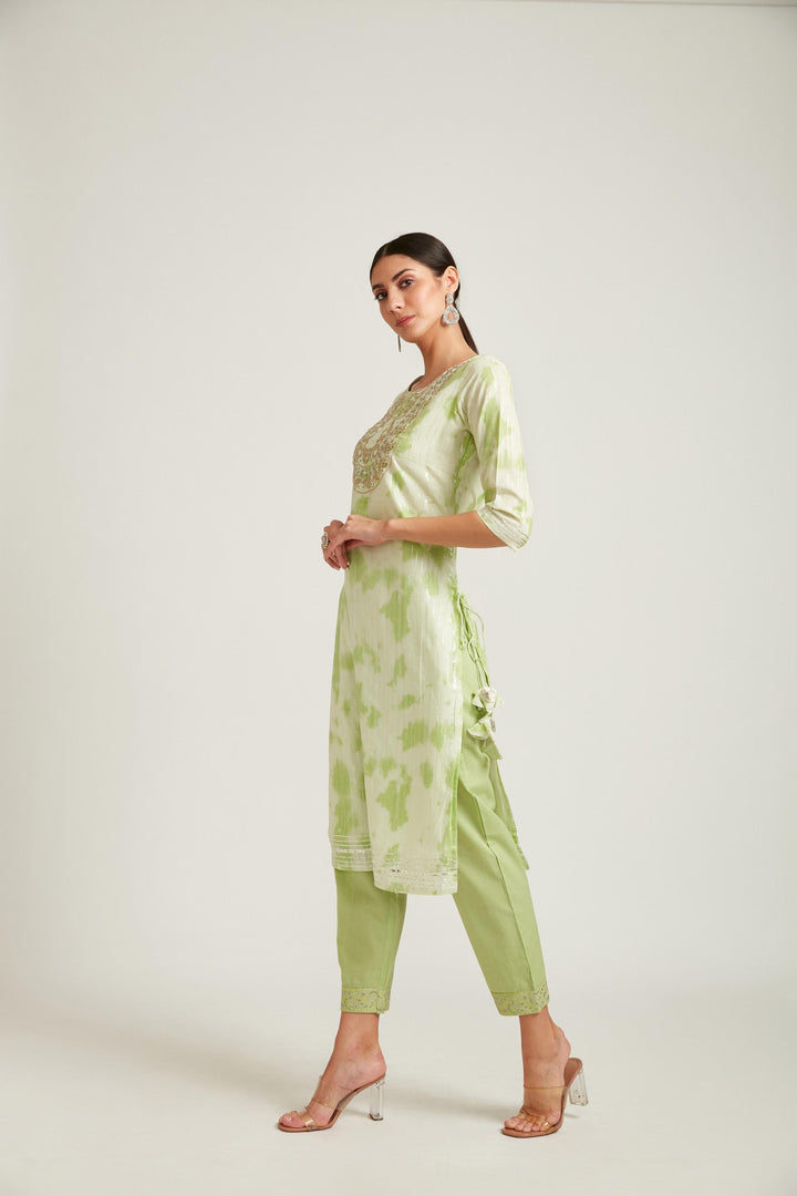 Neerus Pista Color Chanderi Fabric Kurta Set