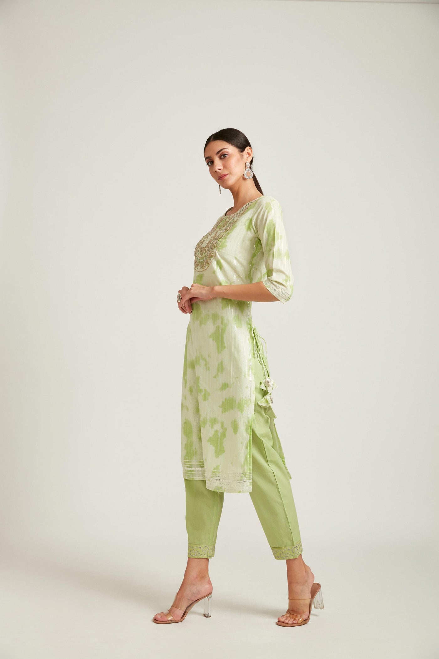 Neeru's Pista Color Chanderi Fabric Kurta Set