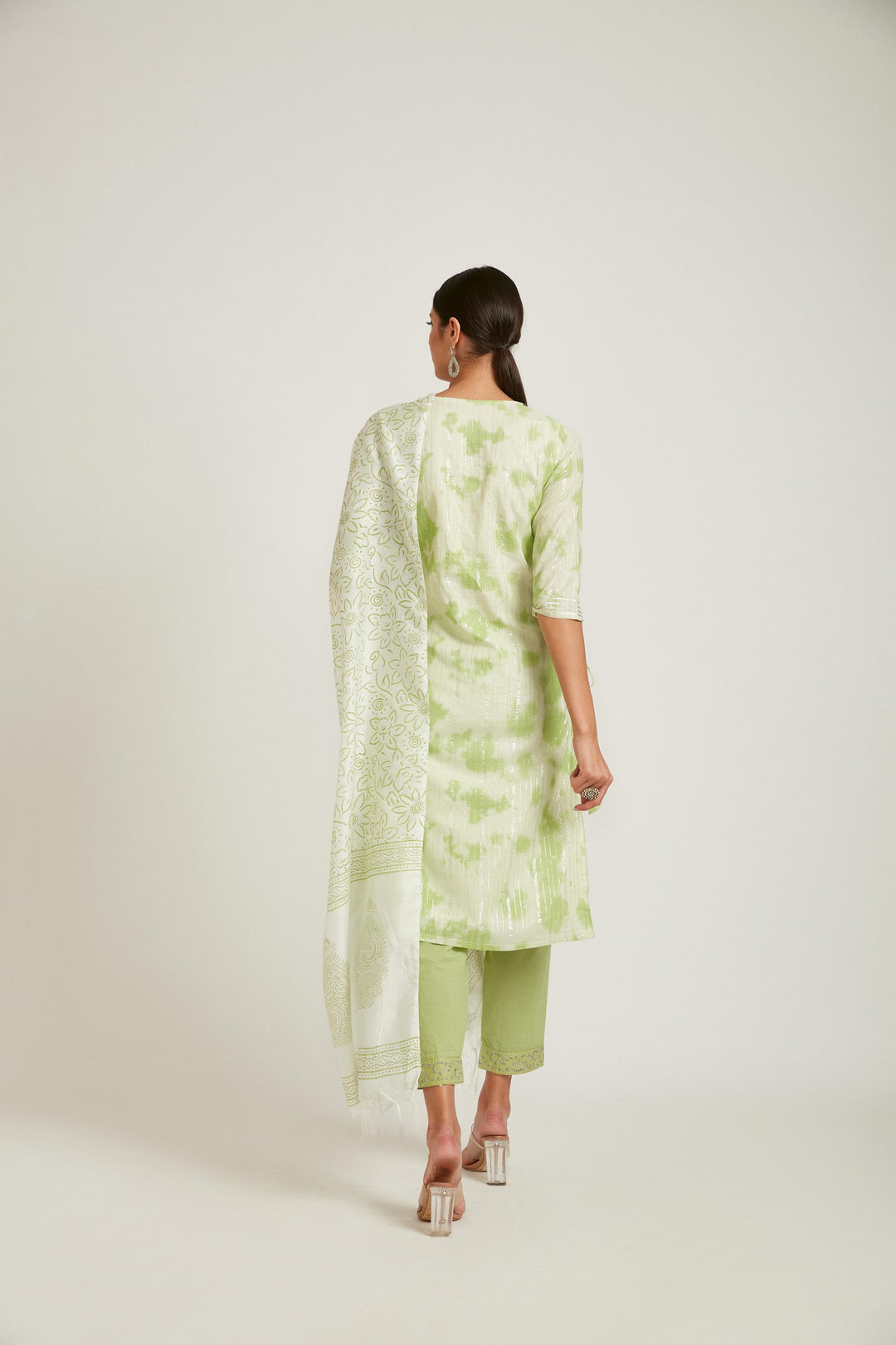 Neerus Pista Color Chanderi Fabric Kurta Set