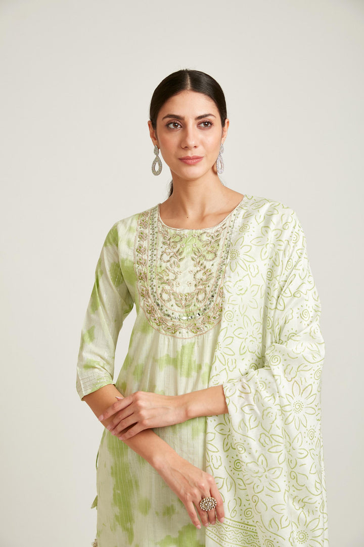 Neerus Pista Color Chanderi Fabric Kurta Set