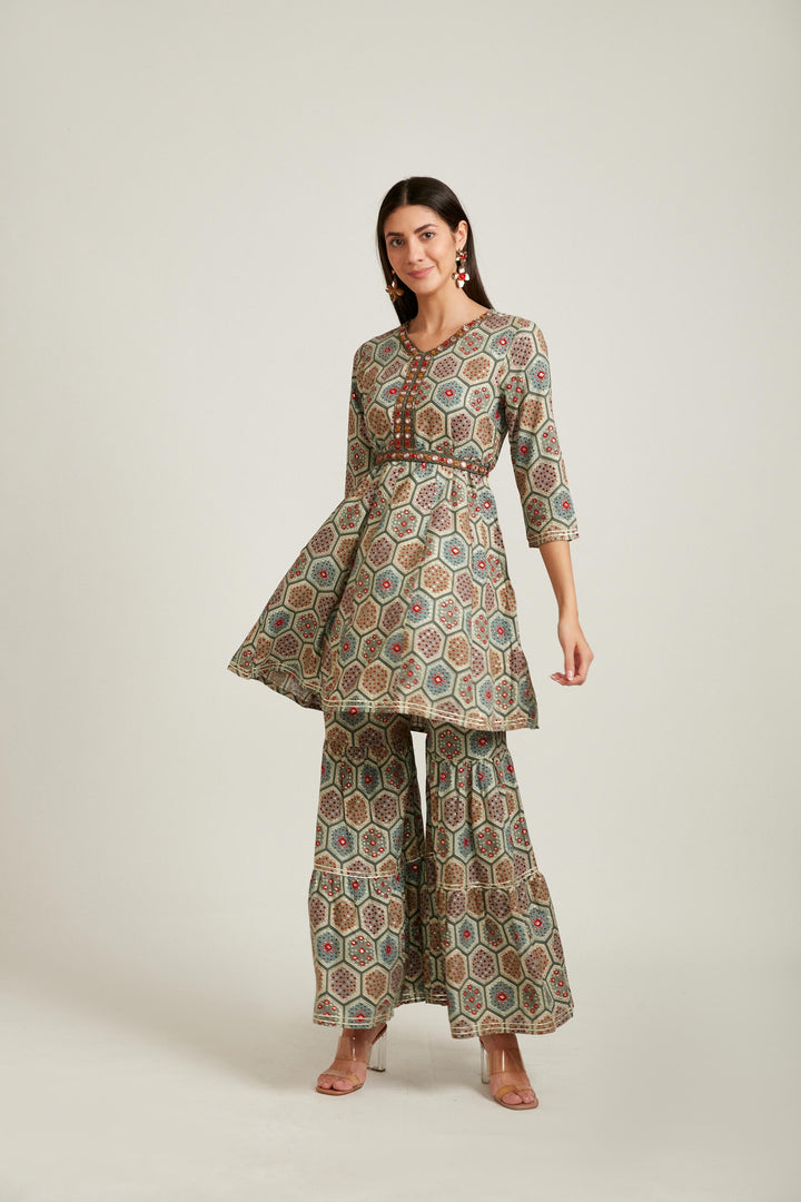 Neerus Grey cotton kurta set - side view
