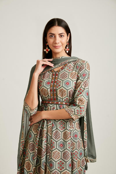Neeru's Grey Color Cotton Fabric Salwar Kameez