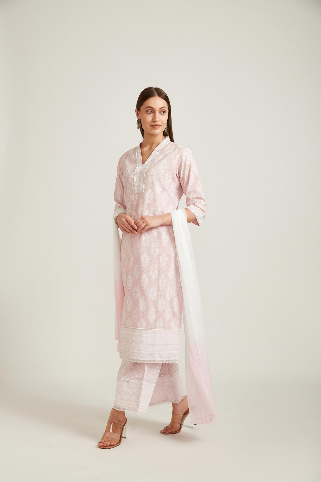 Neerus Pink Color Cotton Fabric Salwar Kameez