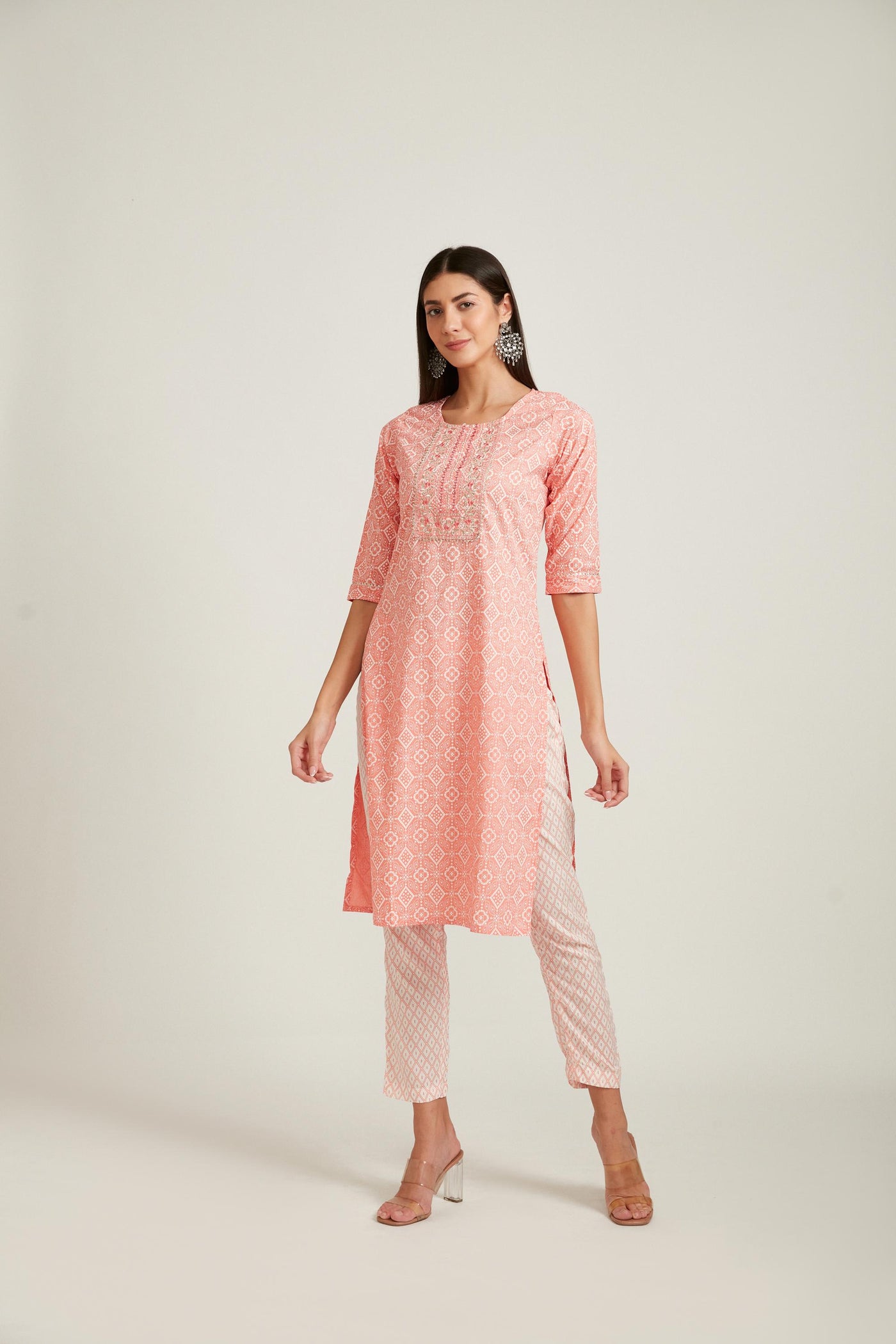 Neeru's Coral Color Rayon Fabric Salwar Kameez
