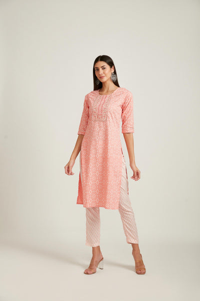 Neeru's Coral Color Rayon Fabric Salwar Kameez