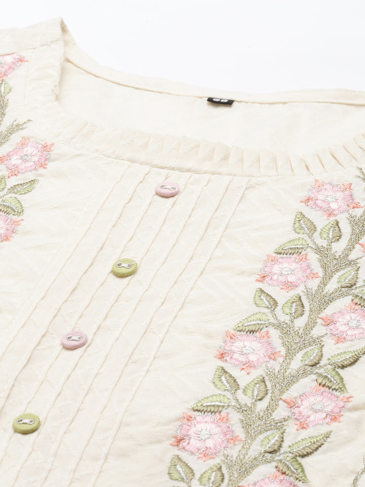 Neerus Beige cotton ethnic suit set - detail view 1