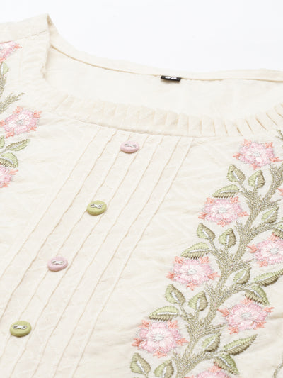 Neeru'S CREAM Color COTTON Fabric Suit Set