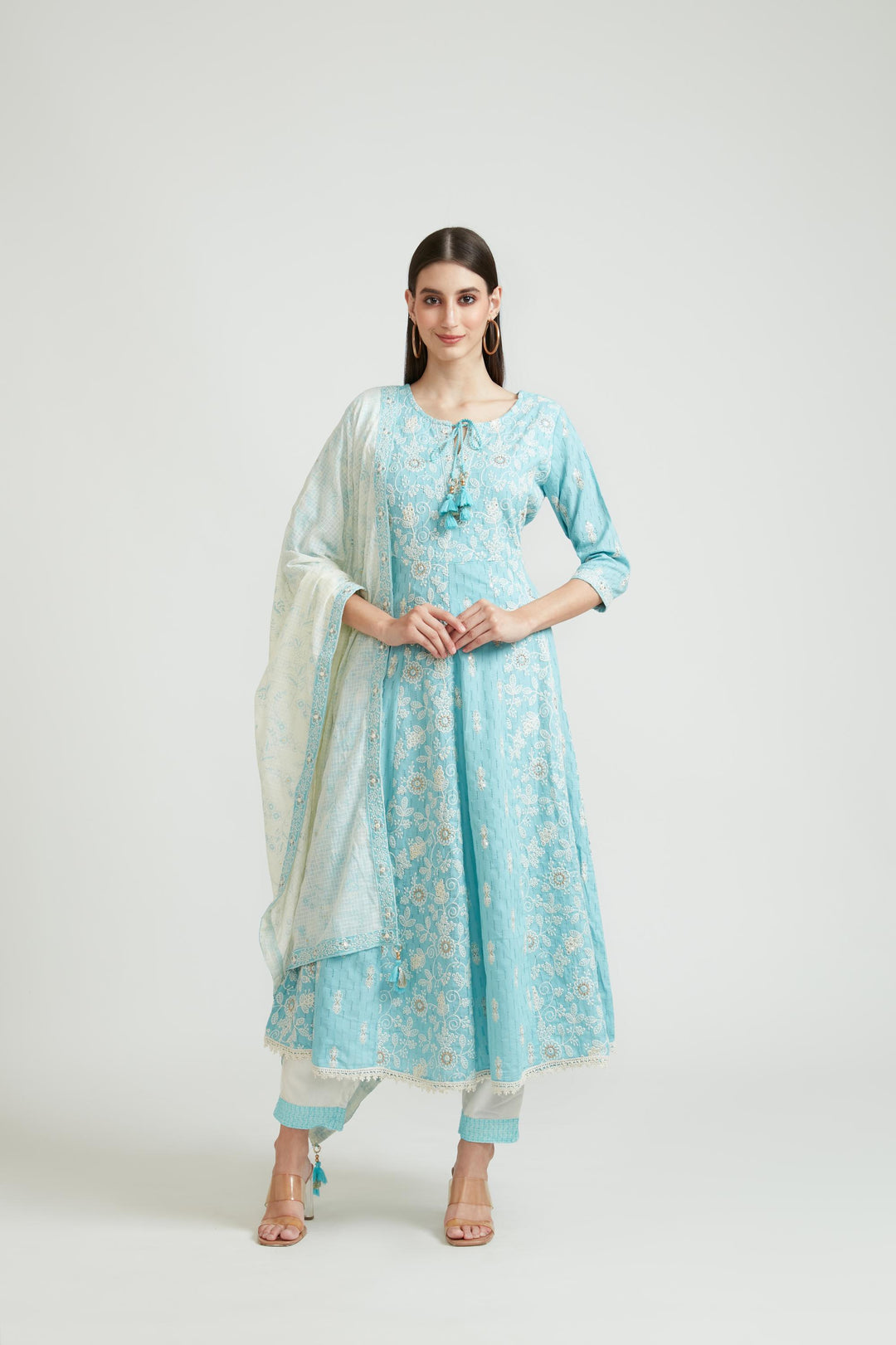 Neerus Ferozi Color Cotton Fabric Kurta Set