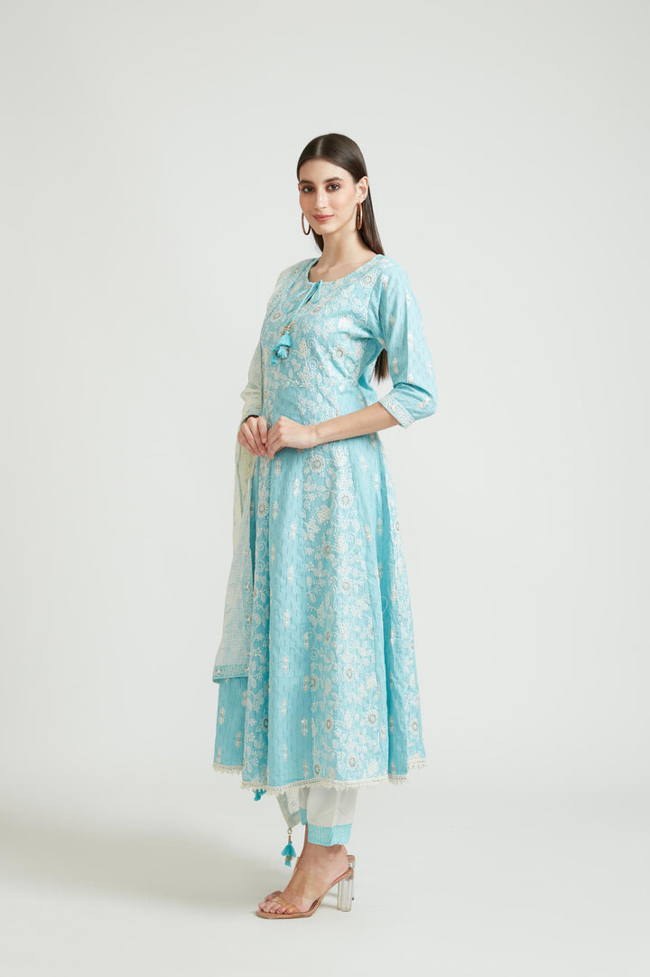 Neerus Ferozi Color Cotton Fabric Kurta Set