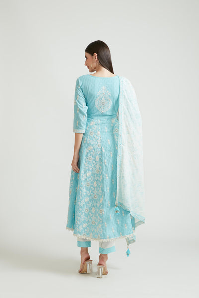 Neeru's Ferozi Color Cotton Fabric Kurta Set