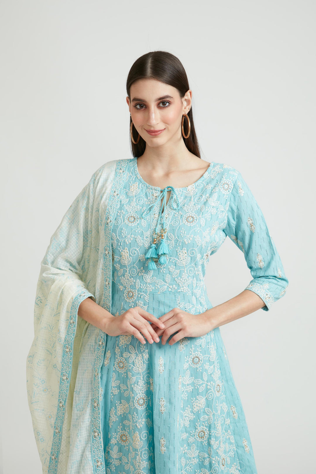 Neerus Ferozi Color Cotton Fabric Kurta Set