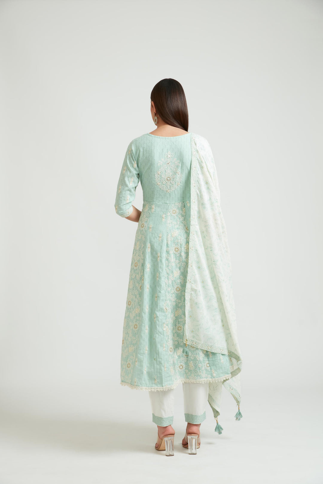Neerus Green cotton kurta set - side view