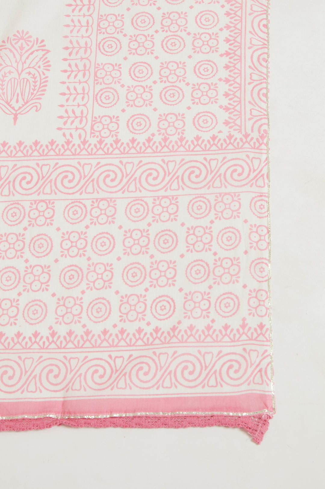 Neerus Pink jute cotton printed kurta set with sharara and dupatta - detail view 2