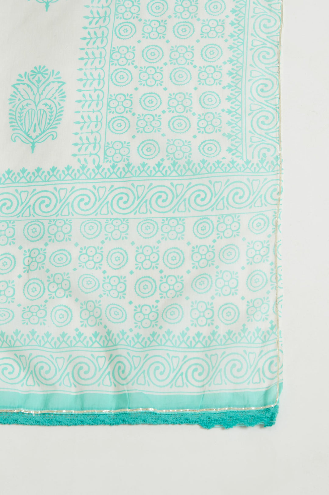 Neerus Green cotton printed kurta set salwar kameez - detail view 5